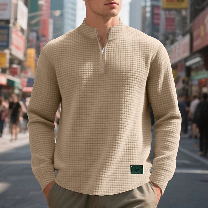 Waffle-Knit Quarter-Zip Pullover Sweater