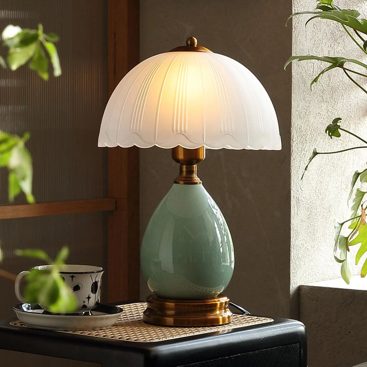 Sage Ceramic Glass Shade Table Lamp front view