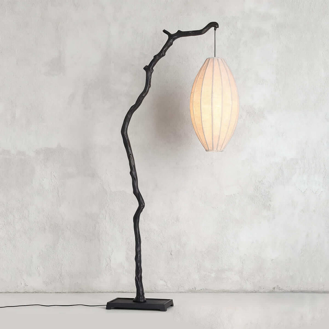 Black Sculptural Branch Floor Lamp pale shade detail
