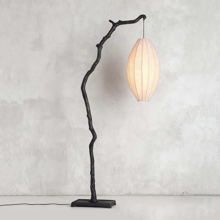 Black Sculptural Branch Floor Lamp pale shade detail
