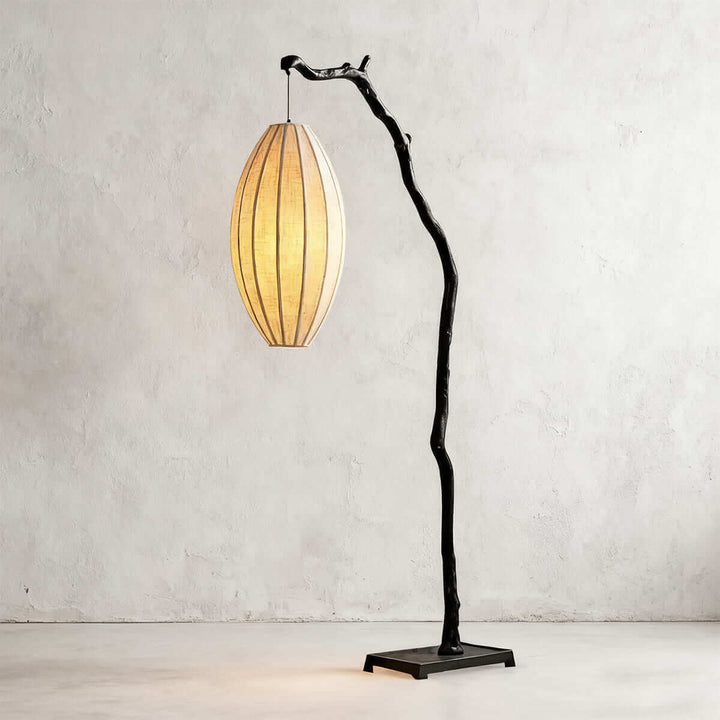 Black Sculptural Branch Floor Lamp illuminated studio shot