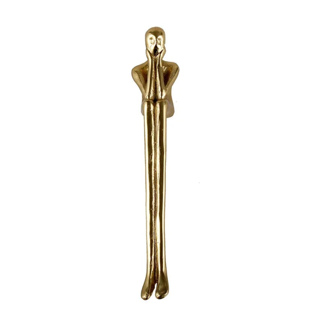 Gold Sculptural Figure Brass Cabinet Pull on white background
