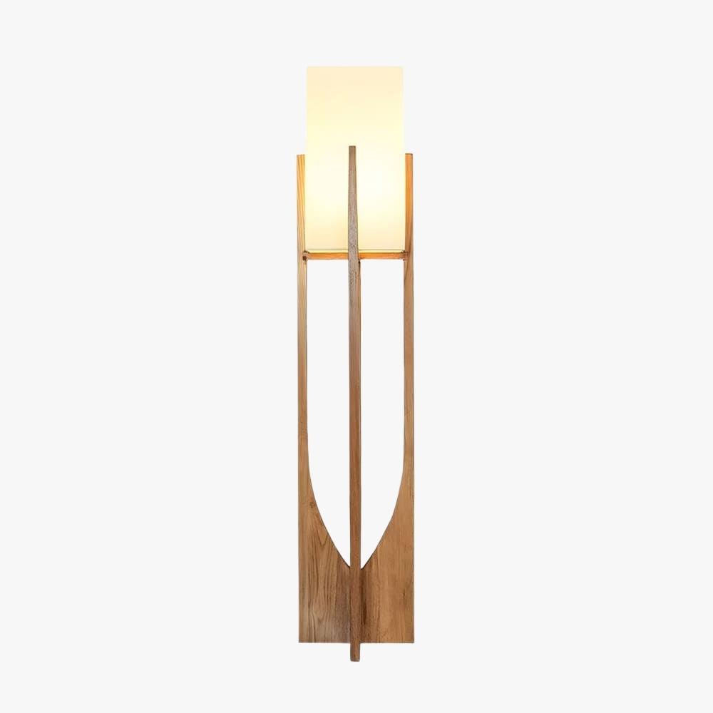 Natural Wood Sculptural Frame Floor Lamp front view