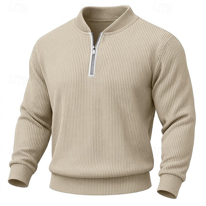 Fine-Rib Quarter-Zip Pullover with Stand Collar