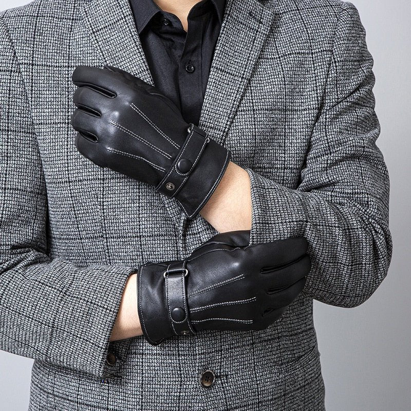 Black Sheepskin Leather Driving Gloves worn lifestyle