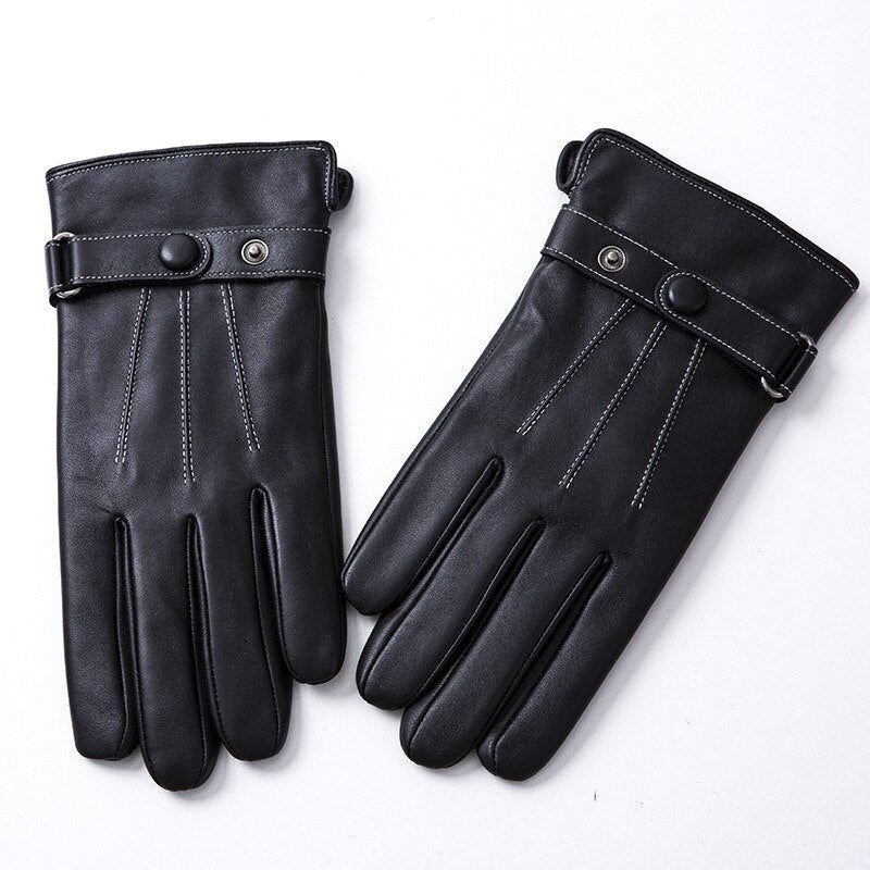 Black Sheepskin Leather Driving Gloves flat lay