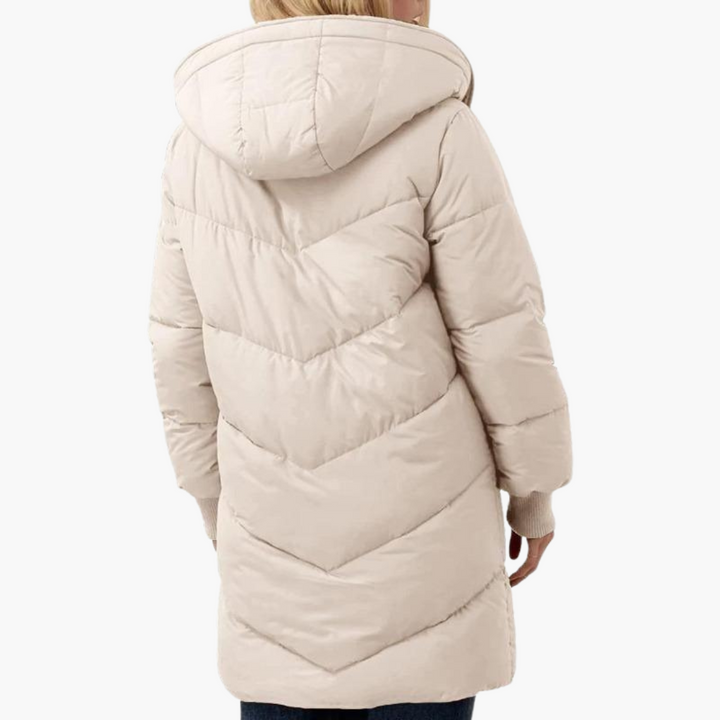 Apricot Sherpa-Lined Chevron-Quilted Puffer Coat back view