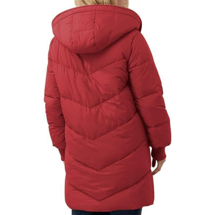Red Sherpa-Lined Chevron-Quilted Puffer Coat back view