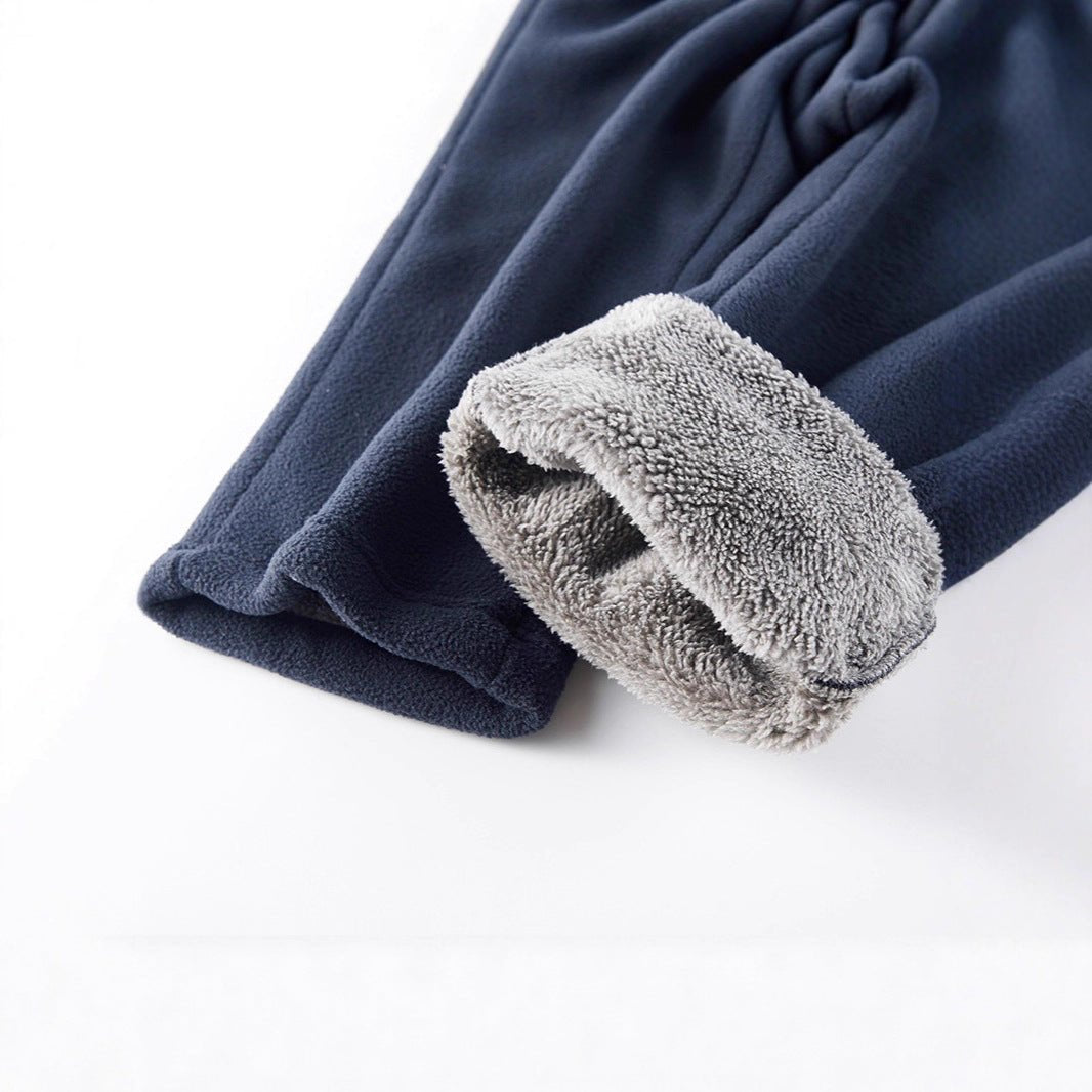 Dark Blue Sherpa-Lined Fleece Pants sherpa-lined cuff detail