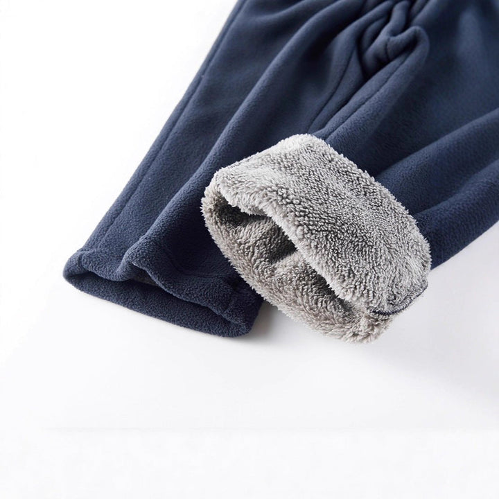 Dark Blue Sherpa-Lined Fleece Pants sherpa-lined cuff detail
