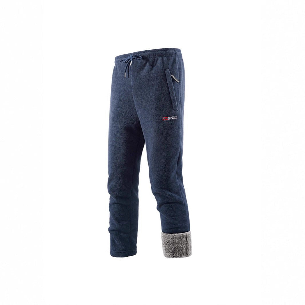 Dark Blue Sherpa-Lined Fleece Pants angled view