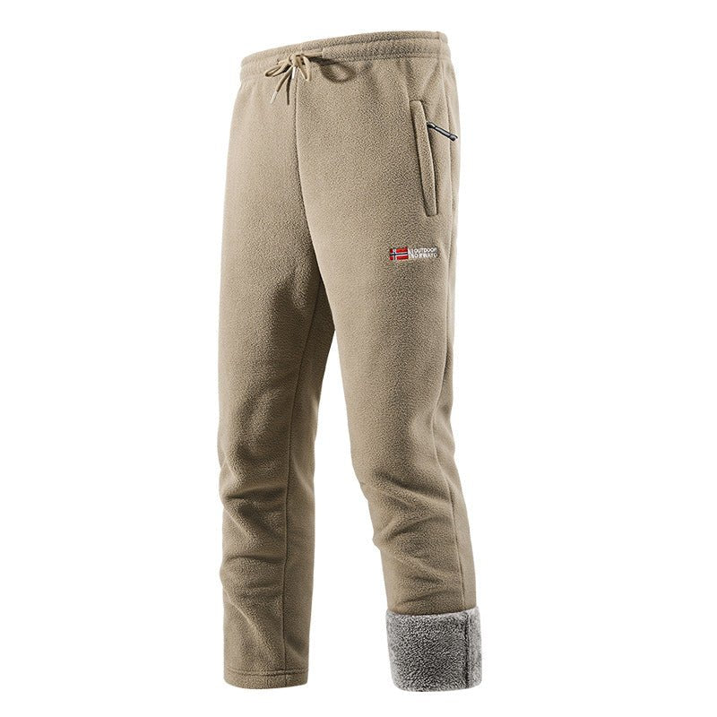 Khaki Sherpa-Lined Fleece Pants side view