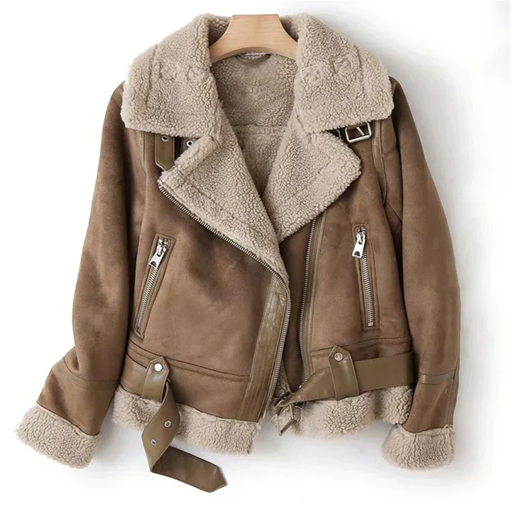 Brown Sherpa-Lined Leather Jacket front view