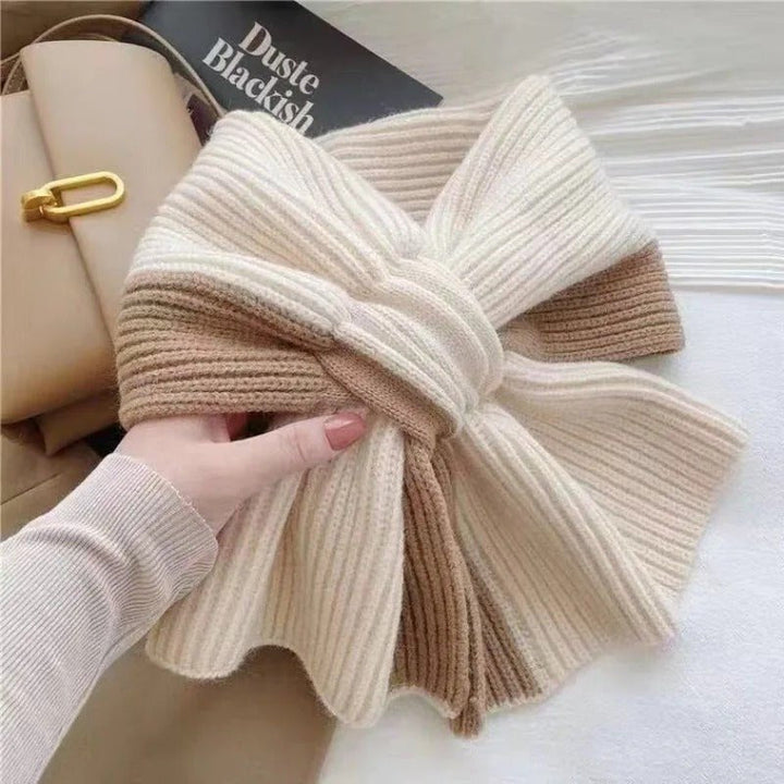 Khaki Short Textured Knit Neck Scarf flat lay