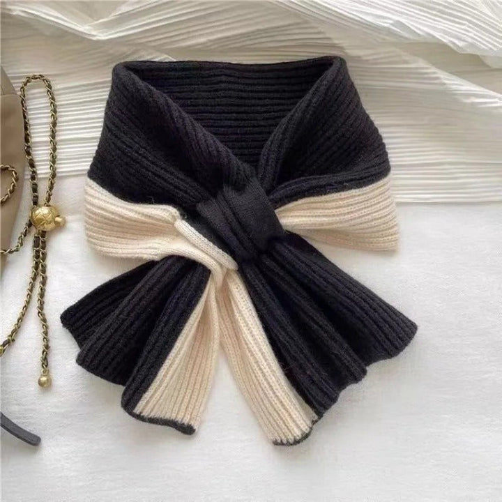 Black Short Textured Knit Neck Scarf flat lay