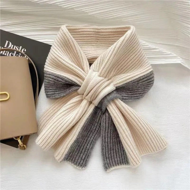 Gray Short Textured Knit Neck Scarf flat lay