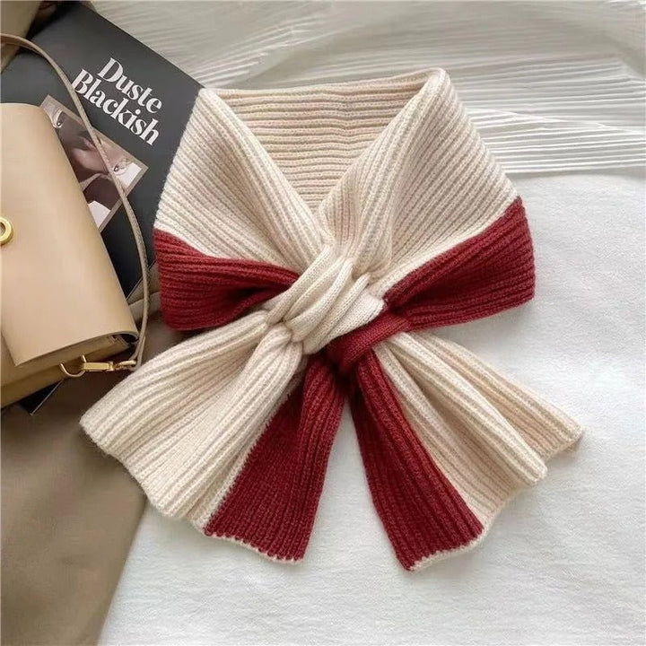 Burgundy Short Textured Knit Neck Scarf flat lay