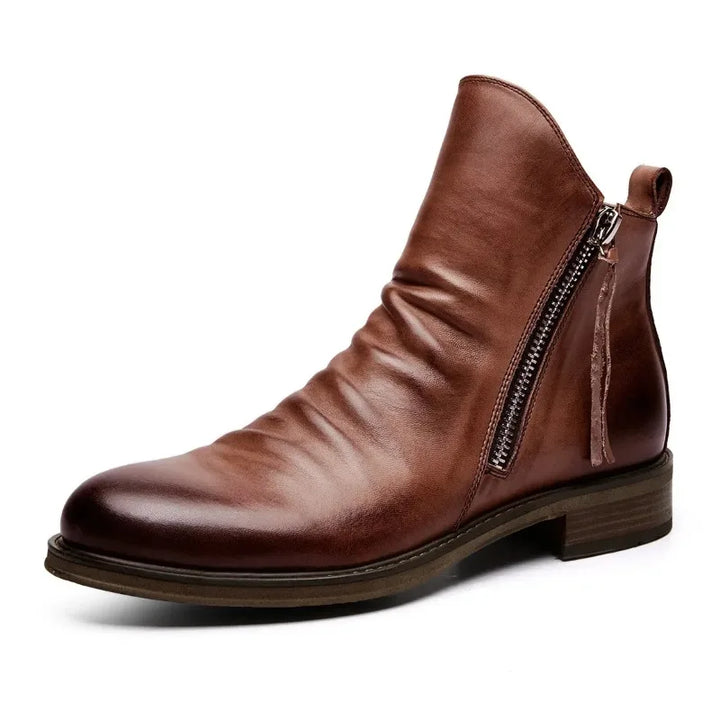 Leather Chelsea boots with side zip, front view