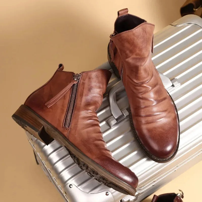 Leather Chelsea boots three-quarter view