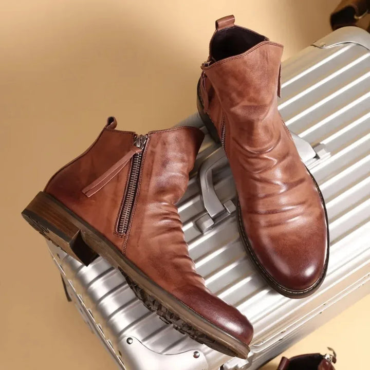 Leather Chelsea boots three-quarter view