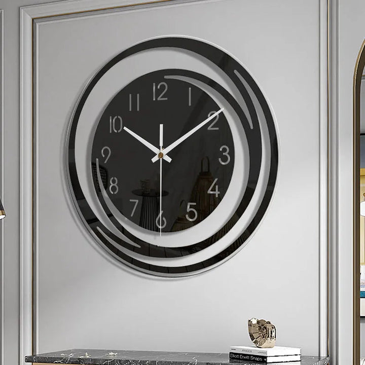 Silent Swirl Wall Clock on paneled wall lifestyle