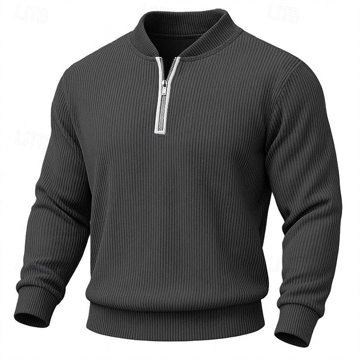 Fine-Rib Quarter-Zip Pullover with Stand Collar