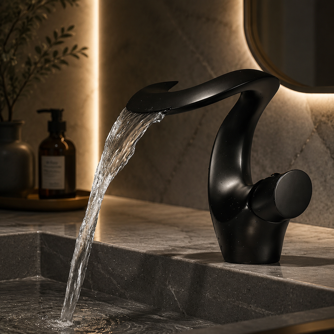 Sleek Modern Waterfall Bathroom Faucet finish options detail