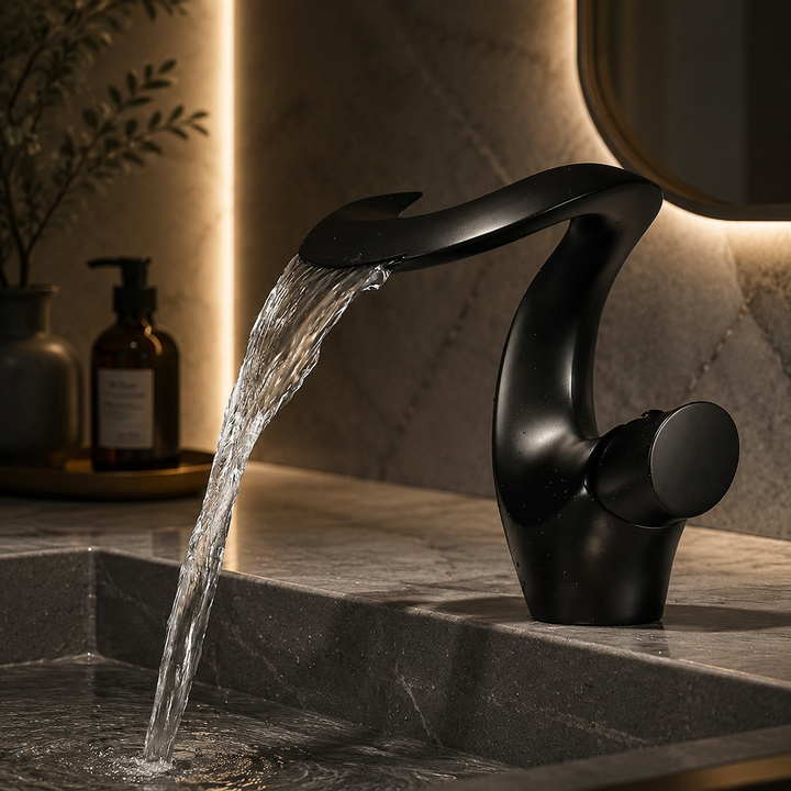 Sleek Modern Waterfall Bathroom Faucet finish options detail