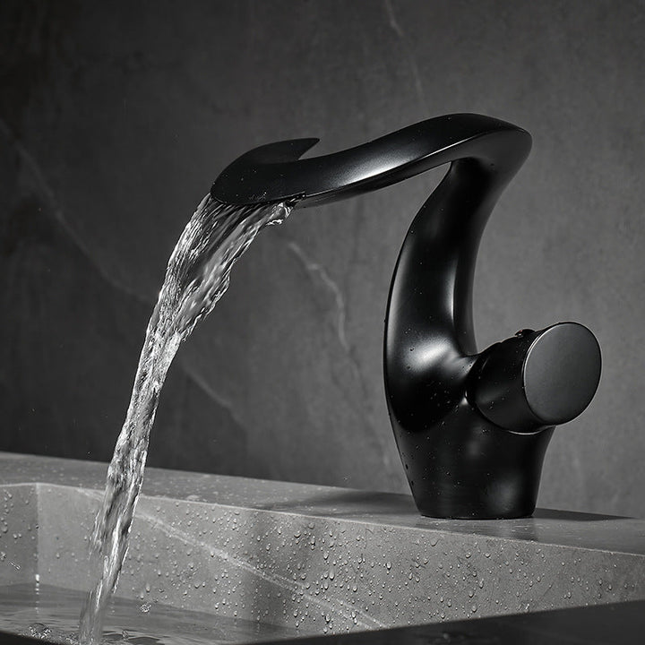 Sleek Modern Waterfall Bathroom Faucet waterfall spout detail