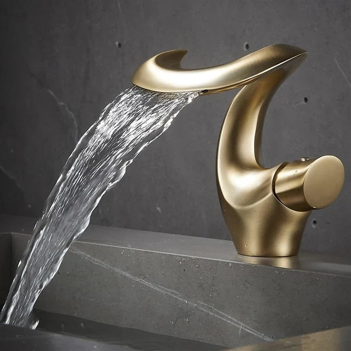 Black Sleek Modern Waterfall Bathroom Faucet front view