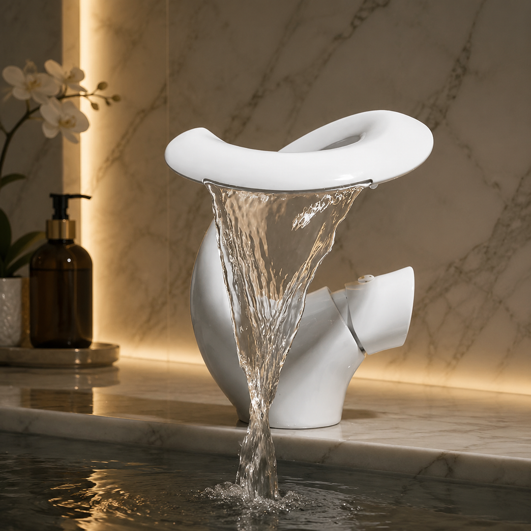 Brushed Gray Sleek Modern Waterfall Bathroom Faucet front view