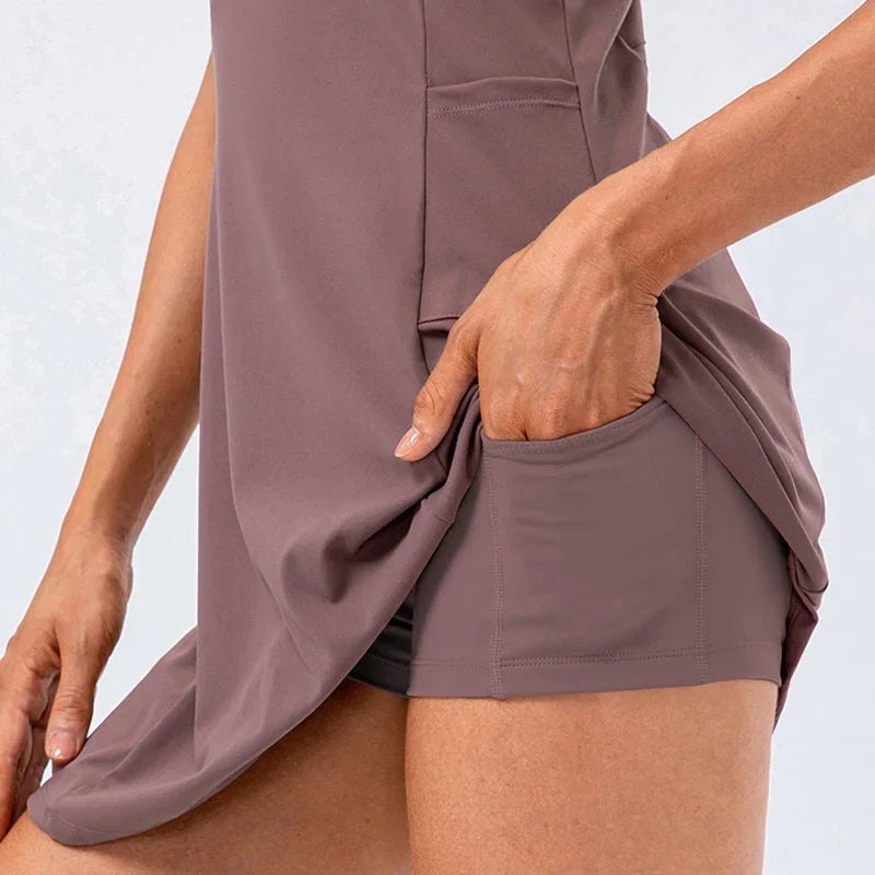 Mauve Stretch Tennis Dress shorts detail