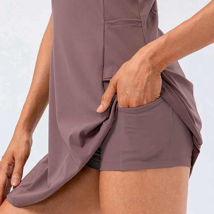 Mauve Stretch Tennis Dress shorts detail