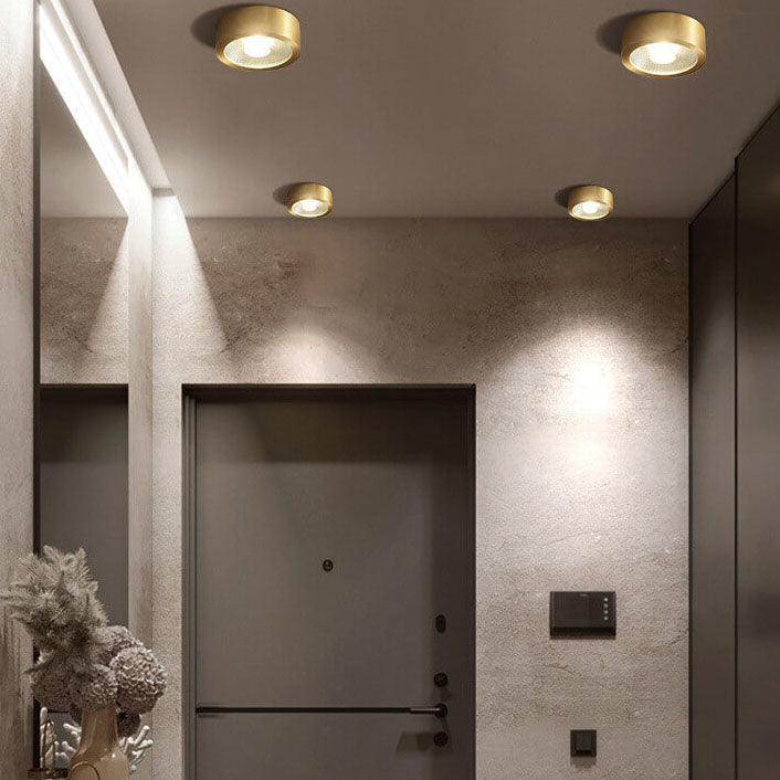 Slim Copper Ceiling Disc installed in hallway lifestyle