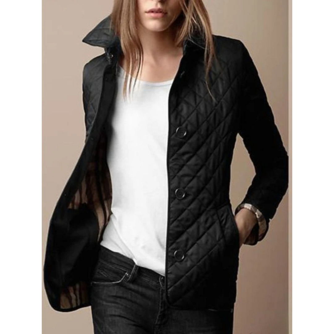 Black Slim Diamond-Quilt Jacket worn front view