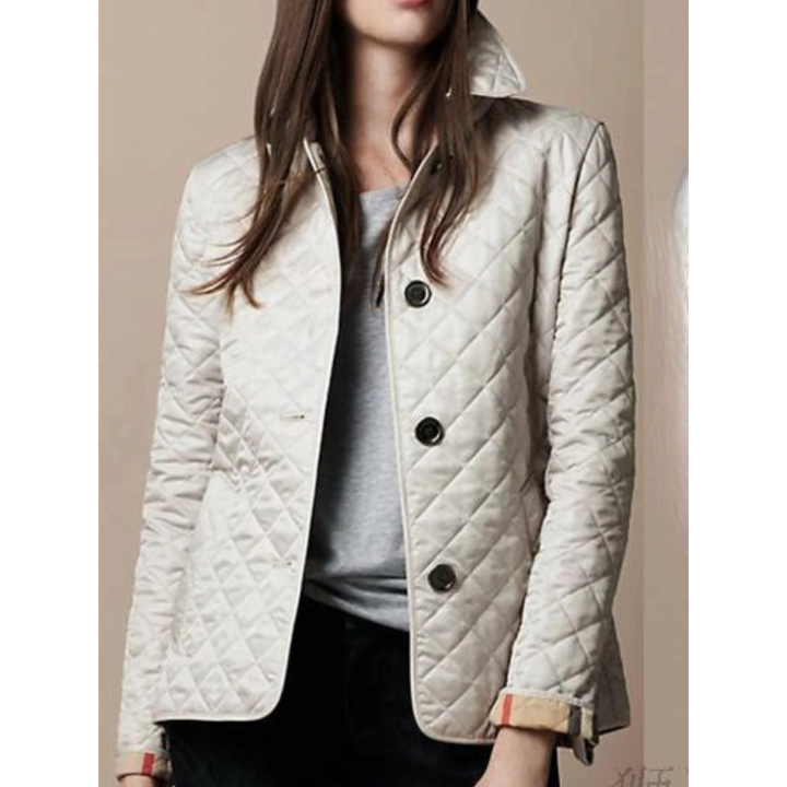 White Slim Diamond-Quilt Jacket worn front view