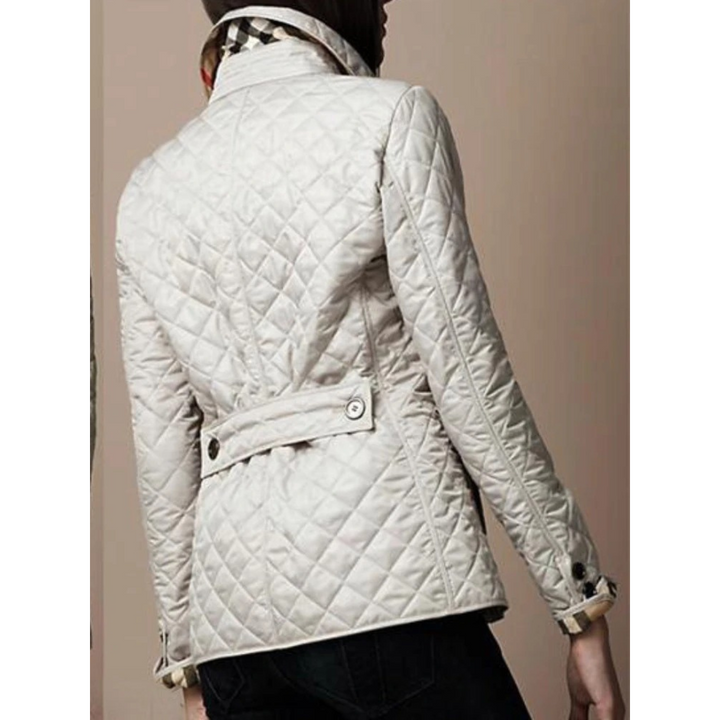 White Slim Diamond-Quilt Jacket back view