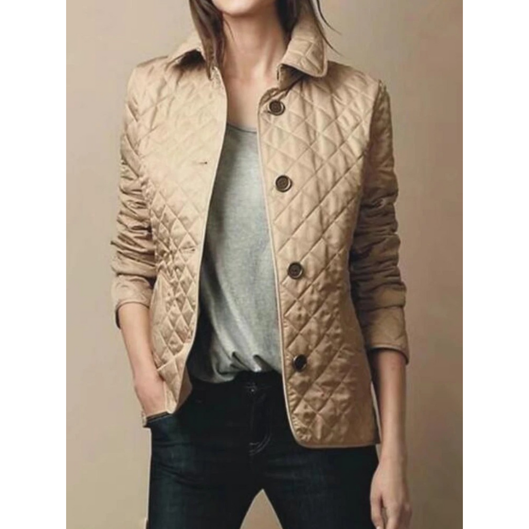 Brown Slim Diamond-Quilt Jacket worn front view