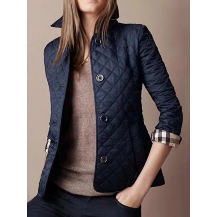 Blue Slim Diamond-Quilt Jacket worn front view