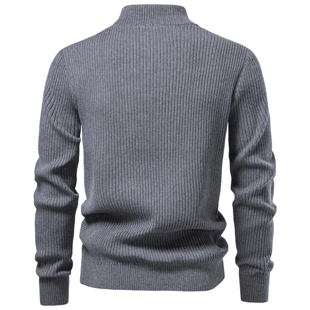 Gray Ribbed Quarter-Zip Mock-Neck Sweater alternate view