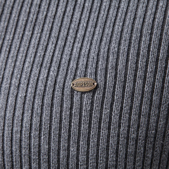 Gray Ribbed Quarter-Zip Mock-Neck Sweater detail view