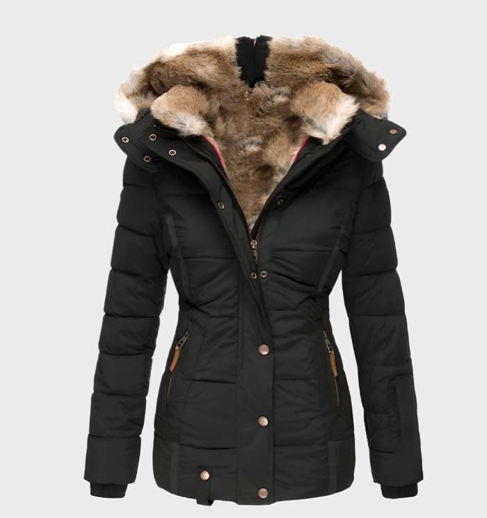 Black Slim-Fit Winter Jacket with Hood front view