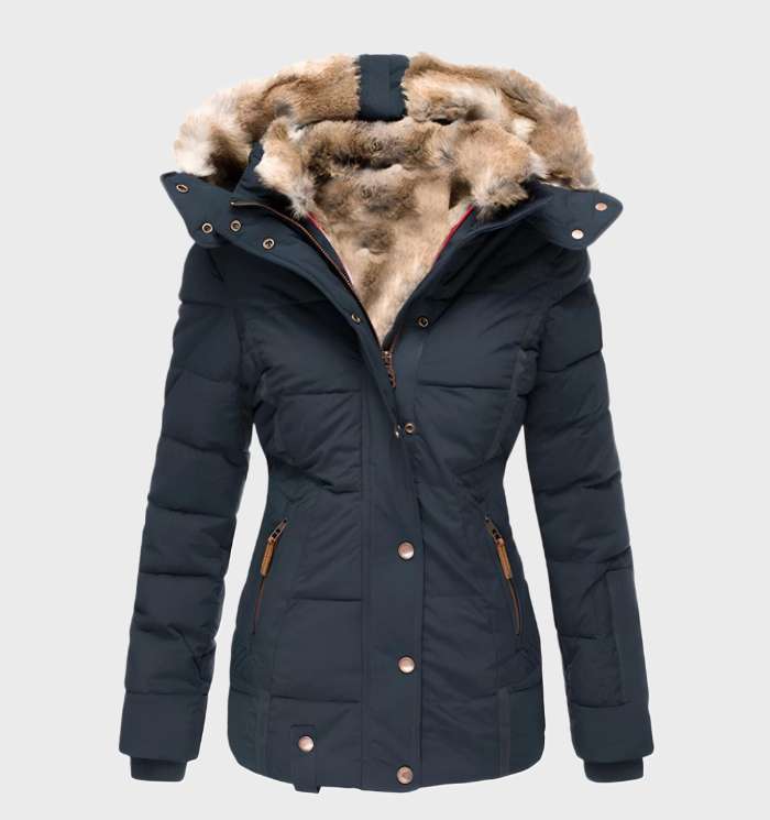 Blue Slim-Fit Winter Jacket with Hood front view