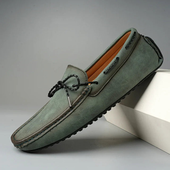 Green Leather Loafers front view