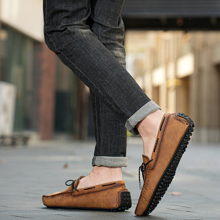 Brown Leather Loafers stitching detail