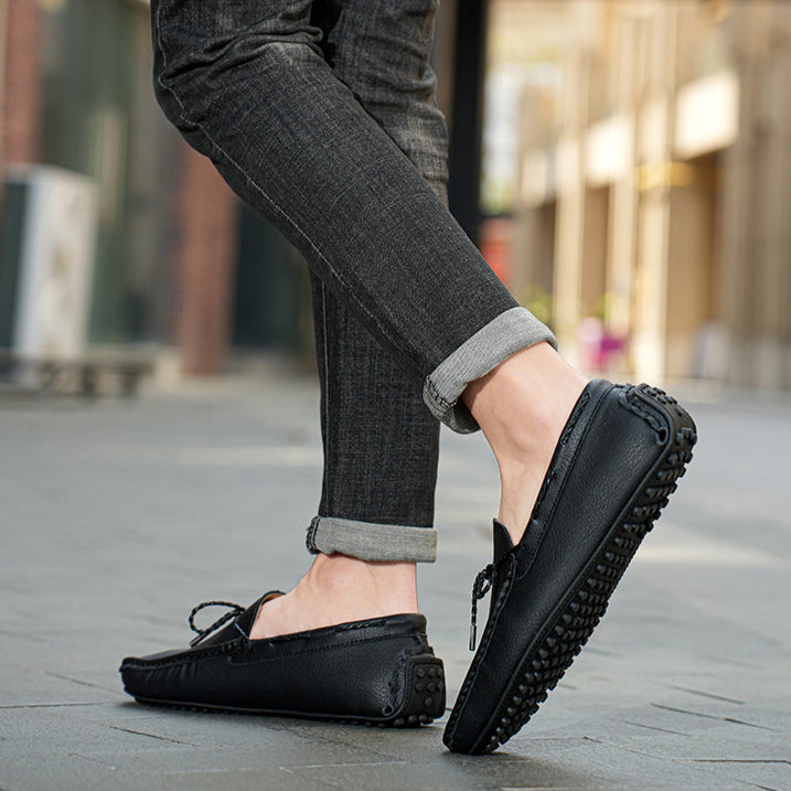 Black Leather Loafers stitching detail