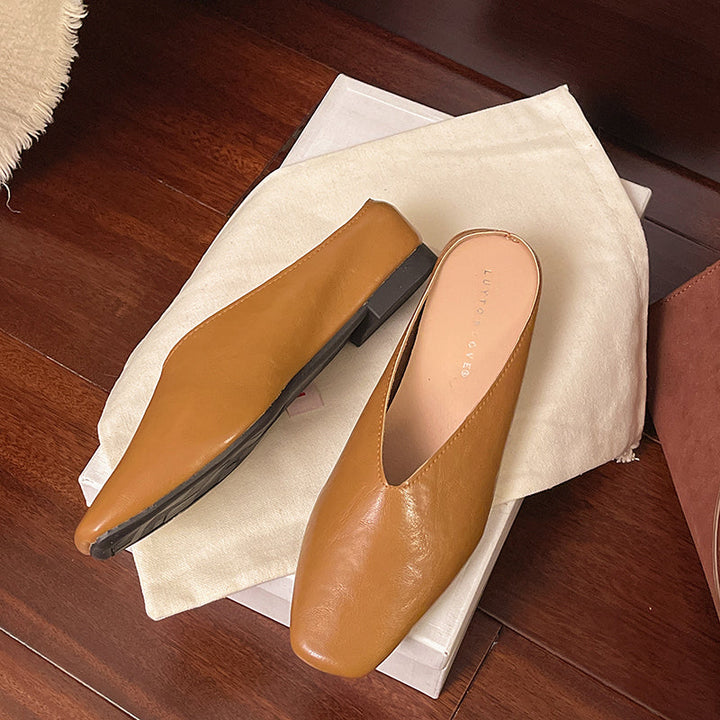 Brown Vegan Leather Flats front view