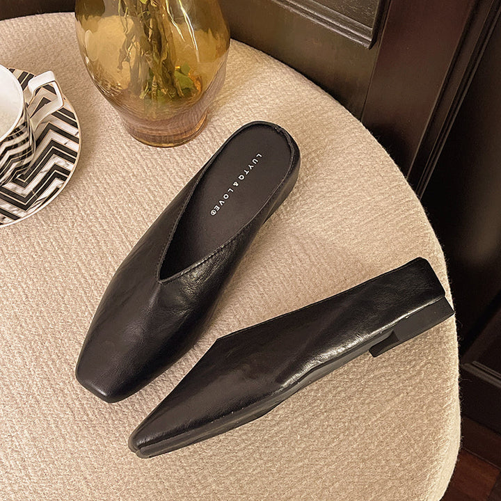 Black Vegan Leather Flats front view