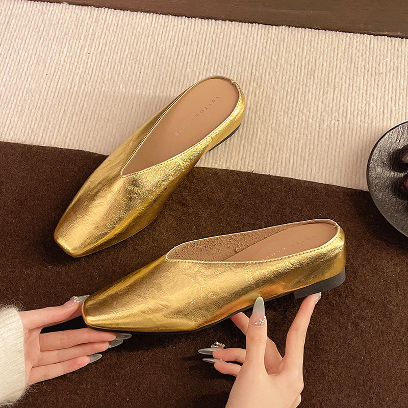 Gold Vegan Leather Flats side view