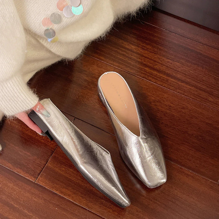 Silver Vegan Leather Flats side view